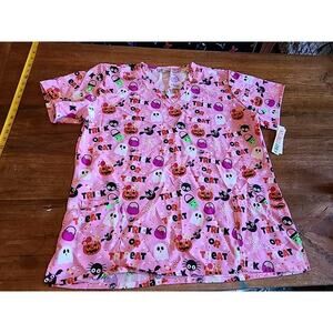 New Scrubaid Women's Tapered Fit Stretch Multi Color Halloween Scrub Sz 2XL